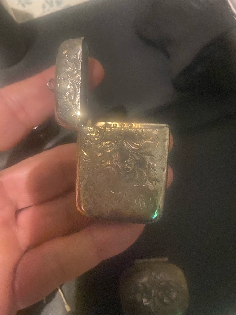 Engraved Silver-Tone Vintage Style Lighter Case - Women's Accessory sterling